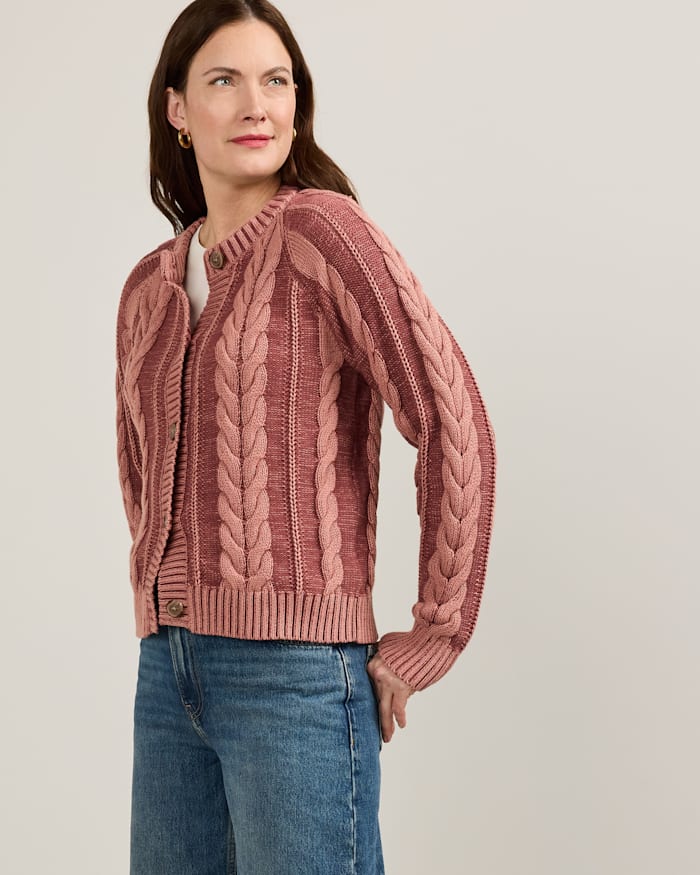 WOMEN'S COTTON CABLE CARDIGAN